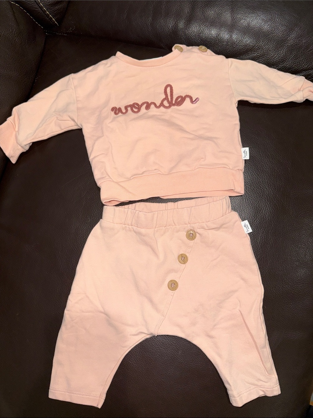 Sanetta pure European organic cotton baby girl two piece pink set 2-4 months